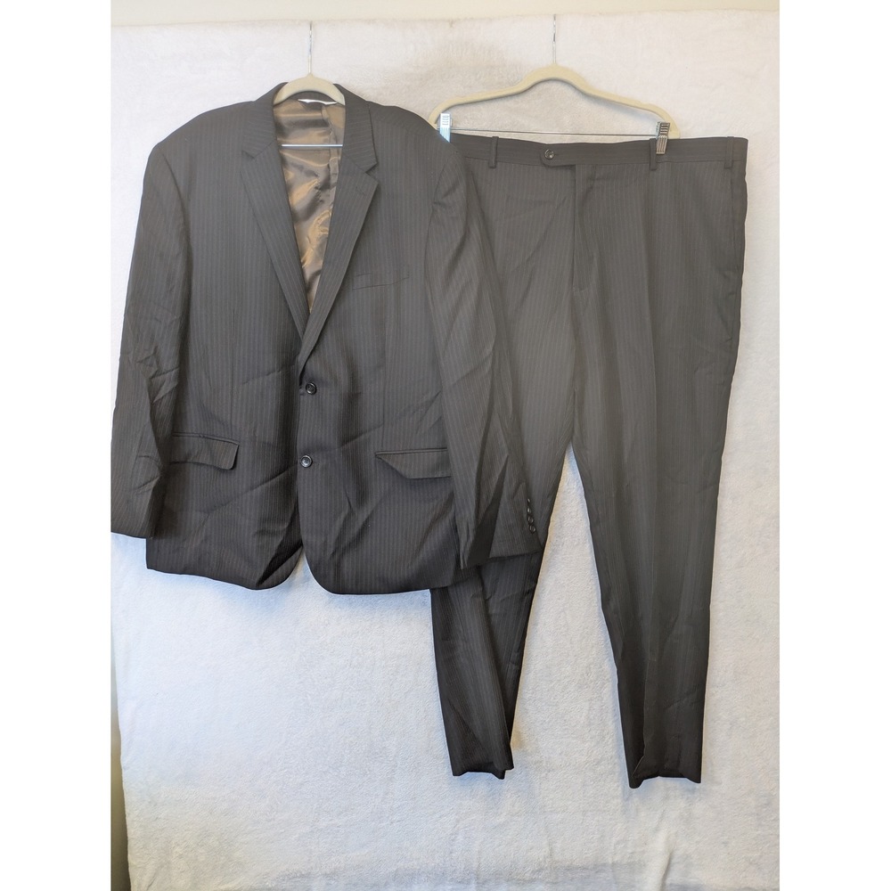 Montefino Suit Men's 48R 43W Black Pinstripe Super 120s Merino Wool 2pc Oxford